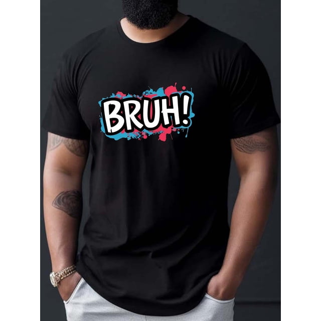 Camiseta cómoda y transpirable con estampado de grafiti BRUH para hombre. Nueva camiseta informal de manga corta con cuello redondo para primavera y verano. Para adultos, hombres, mujeres, adolescente