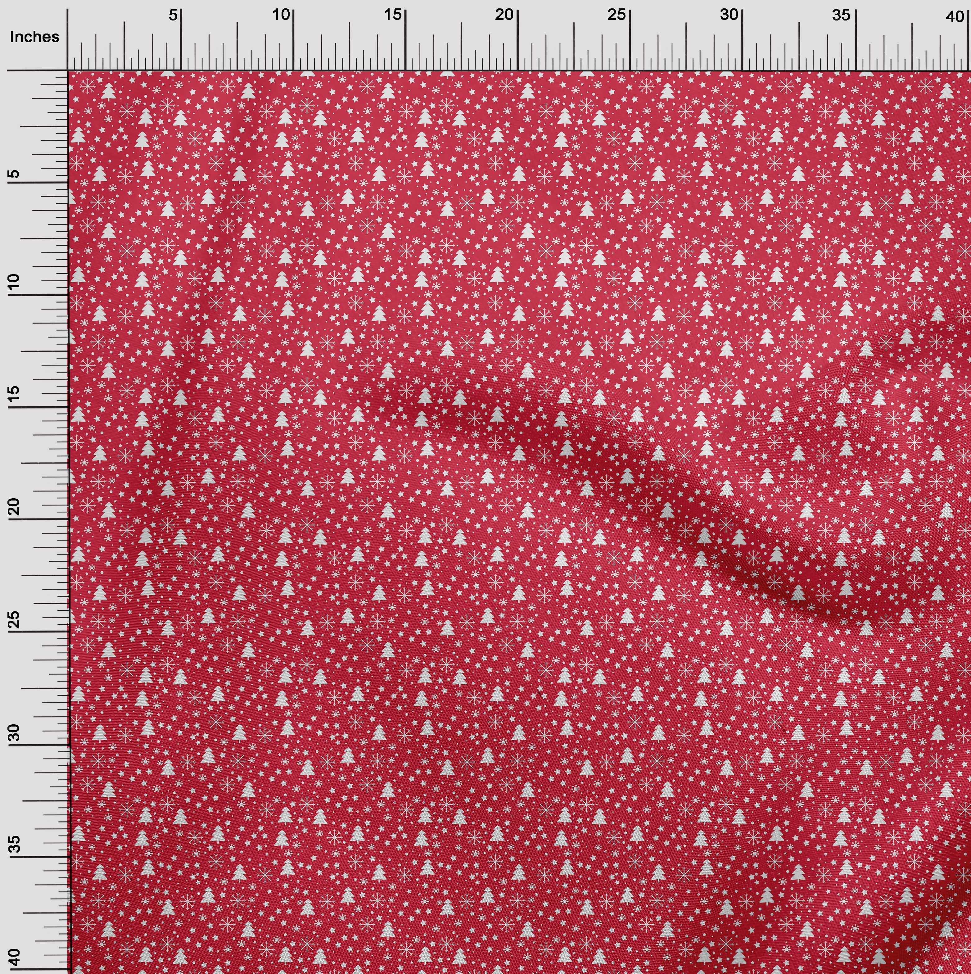 oneOone Cotton Poplin Bright Red Fabric Snowflake,Star & Tree Dress Material Fabric Print Fabric By The Yard 42 Inch Wide