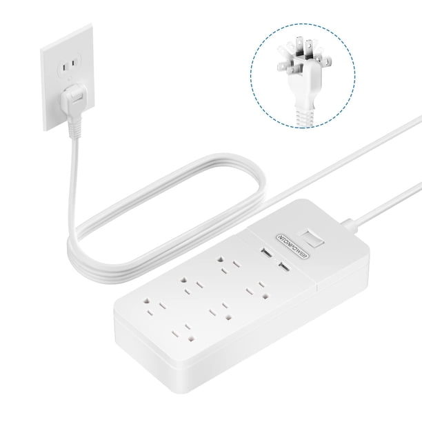 Regleta de 2 clavijas con cable de extensión de 10 pies, protector contra sobretensiones de enchufe plano NTONPOWER