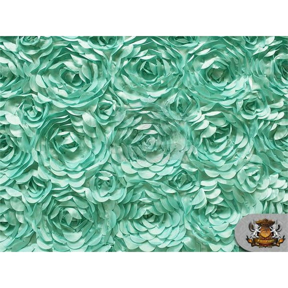 Satin Bridal Petal Rosette Floral Fabric Aqua Green / 52" Wide / Sold by the yard
