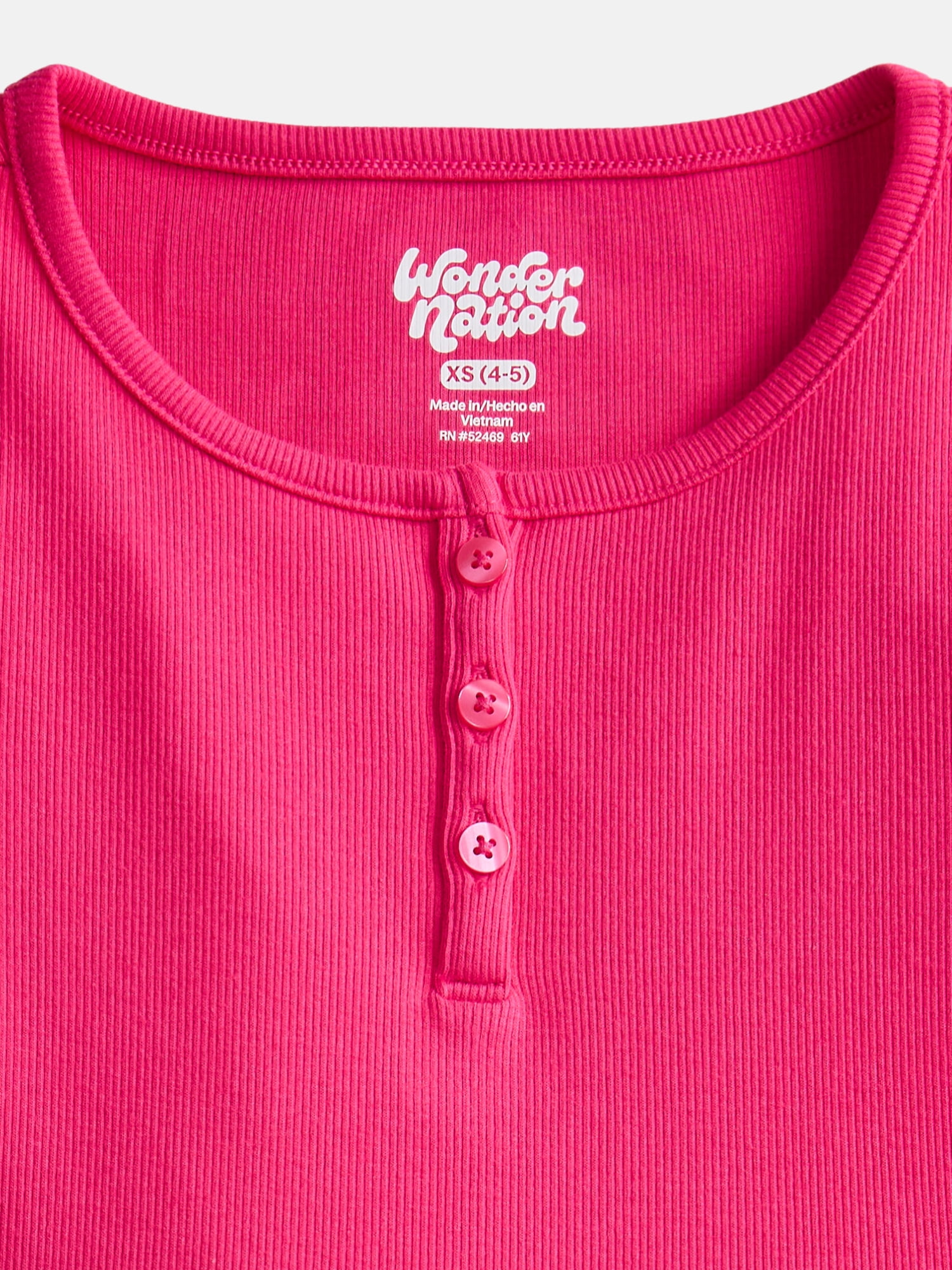 Wonder Nation Girls' Ribbed Henley Dress with Short Sleeves, Sizes 4-18