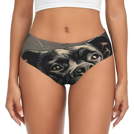 Naloa Vintage Dog Illustration Womens No Show Cotton Underwear Mid-High Waisted Soft Ladies Panties Strech Breathable Briefs -Medium