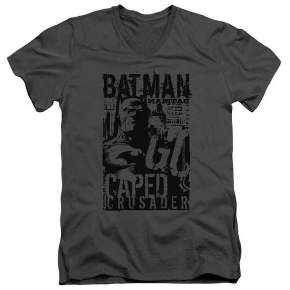 Batman Caped Crusader S/S Adult V-Neck T-Shirt 30/1 T-Shirt Charcoal