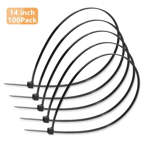 Cable Zip Ties Heavy Duty 14 Inch, Strong Large Zip Ties with 100 Pack Black Nylon Cable.Durable Wraps for Storage, Organization and Wire Management (100 Pieces,Black)