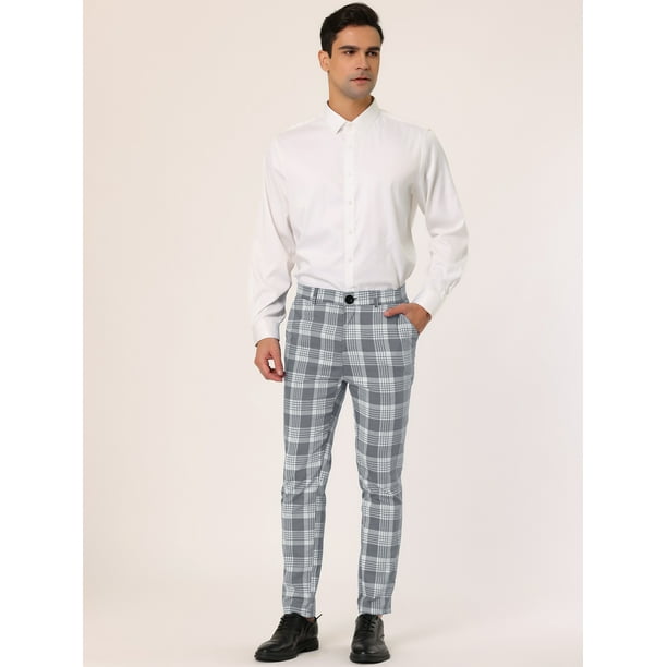 Unique Bargains Men's Plaid Dress Pants Casual Slim Fit