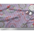 thumbnail image 1 of Soimoi Purple Satin Silk Fabric Wreath & Stripe Printed Fabric 1 Yard 42 Inch Wide, 1 of 3