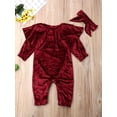 thumbnail image 5 of Cenuakty Newborn Baby Girl Bodysuit,0-24M  Long Sleeve Velvet Ruffled Solid Color Romper + Bow Headband Outfits Clothes, 5 of 9