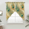 thumbnail image 5 of Peacock Feathers Kitchen Window Curtains, Swag Curtains Valance for Bedroom Living Room Bathroom, Brown Turquoise Vintage Abstract Rod Pocket Window Treatment Curtain Block Drapes 2 Panels 28"x36", 5 of 9