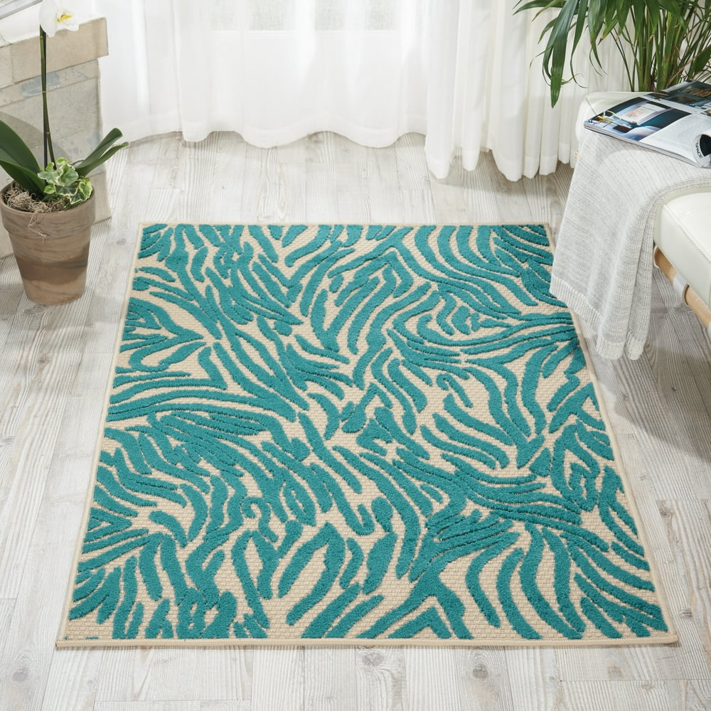 Nourison Aloha Indooroutdoor Animal Print Teal Blue Area Rug Walmart