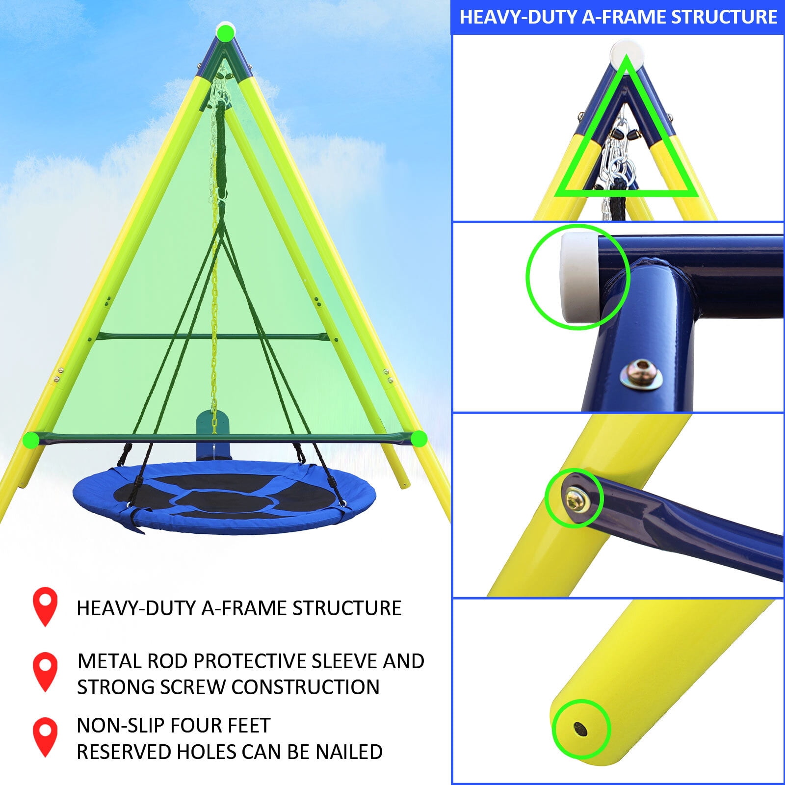 Alvantor Kids Swing Set Outdoor Heavy Duty Steel Swing Stand with Saucer & Belt Seat for Backyard Playground 440 lbs Capacity