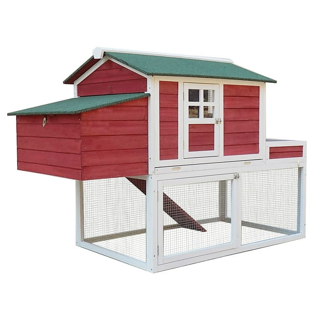 Pawhut 63" Wooden Backyard Chicken Coop With Garden Box, Run Area