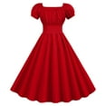 thumbnail image 5 of Lisingtool Dresses For Women 2022 Women Summer Square Neck Short Sleeve Retro 50S 60S Vintage Party Swing Dress Red L, 5 of 8