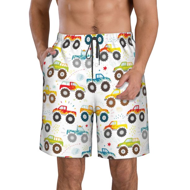 Fotbe Cartoon Monster Trucks Trajes de Baño Estampados para Hombre, Shorts de Verano de Secado Rápido, Ropa de Playa, Bañadores-Medium