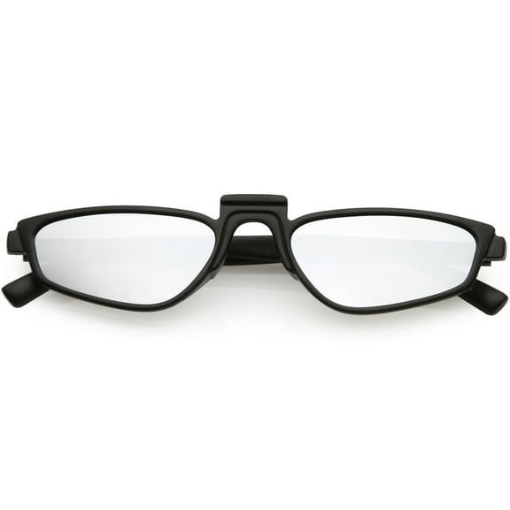 Geometric Square Raised Nose Bridge Mirrored Lens Rectangle Sunglasses 52mm (Matte Black / Silver Mirror)