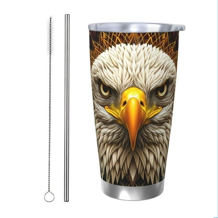 

Salouo Vintage Pattern Bald Eagle Print 20oz Tumbler with Lid Stainless Steel Vacuum Insulated Tumbler Durable Insulated Coffee Mug Thermal Cup with Splash Proof Sliding Lid-Straw Two-piece Set