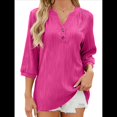 thumbnail image 3 of Blusas Elegantes e Informales para Mujer, Camisetas de 3/4 con Cuello en V y Puños Fruncidos. Rosa Roja M, 3 of 10