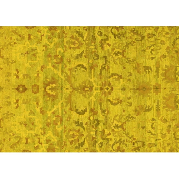 Ahgly Company Machine Washable Indoor Rectangle Abstract Yellow Modern Area Rugs, 4' x 6'