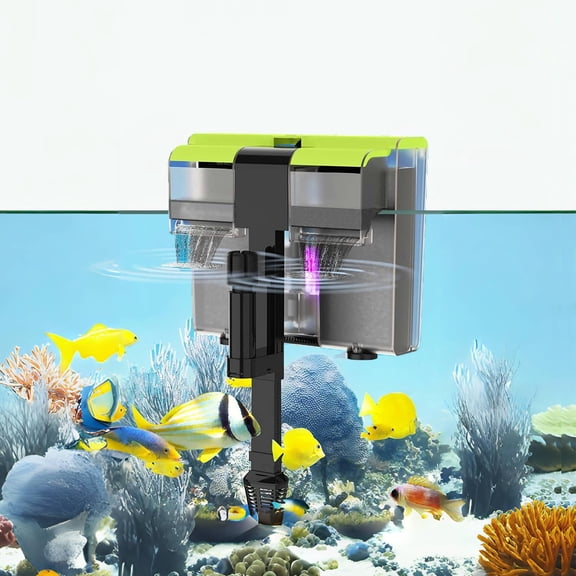Aquarium Filter- 4 in 1 Double Waterfall U-V Fish Tank Filter for  Water & Algae Clean, 8W Quiet   Filter Adjustable  (UV Filter)