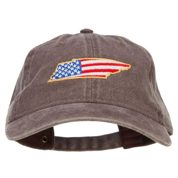 USA Flag Tennessee Map Embroidered Washed Buckle Cap - Brown OSFM