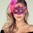 thumbnail image 5 of Unique Bargains Masque de Fête Demi-Visage Plume d'Autruche pour Mascarade Rouge Rose PVC, 5 of 5