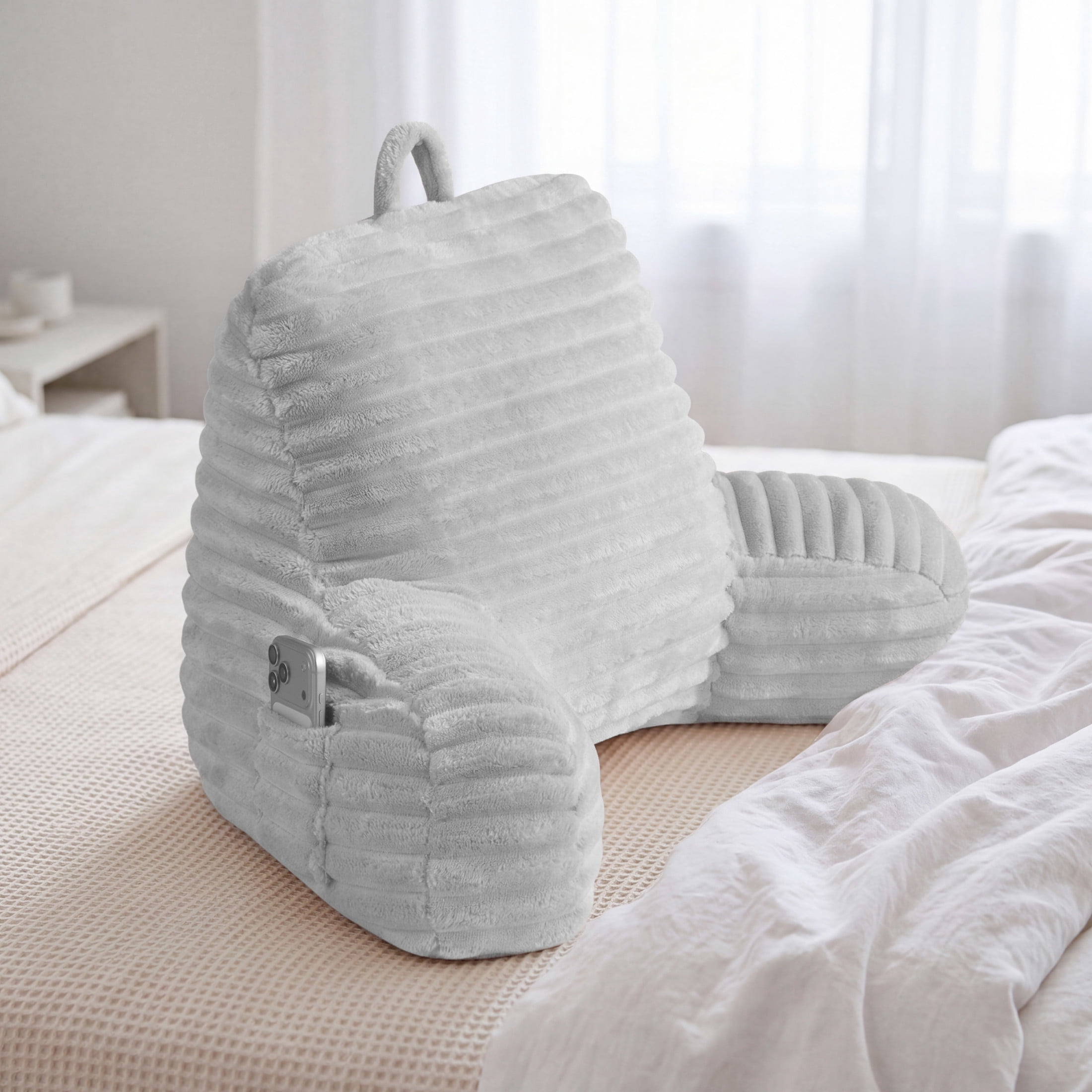 The Sheet Lab Ribbed Plush Backrest Pillow, Gray, 30" x 17" x 17"
