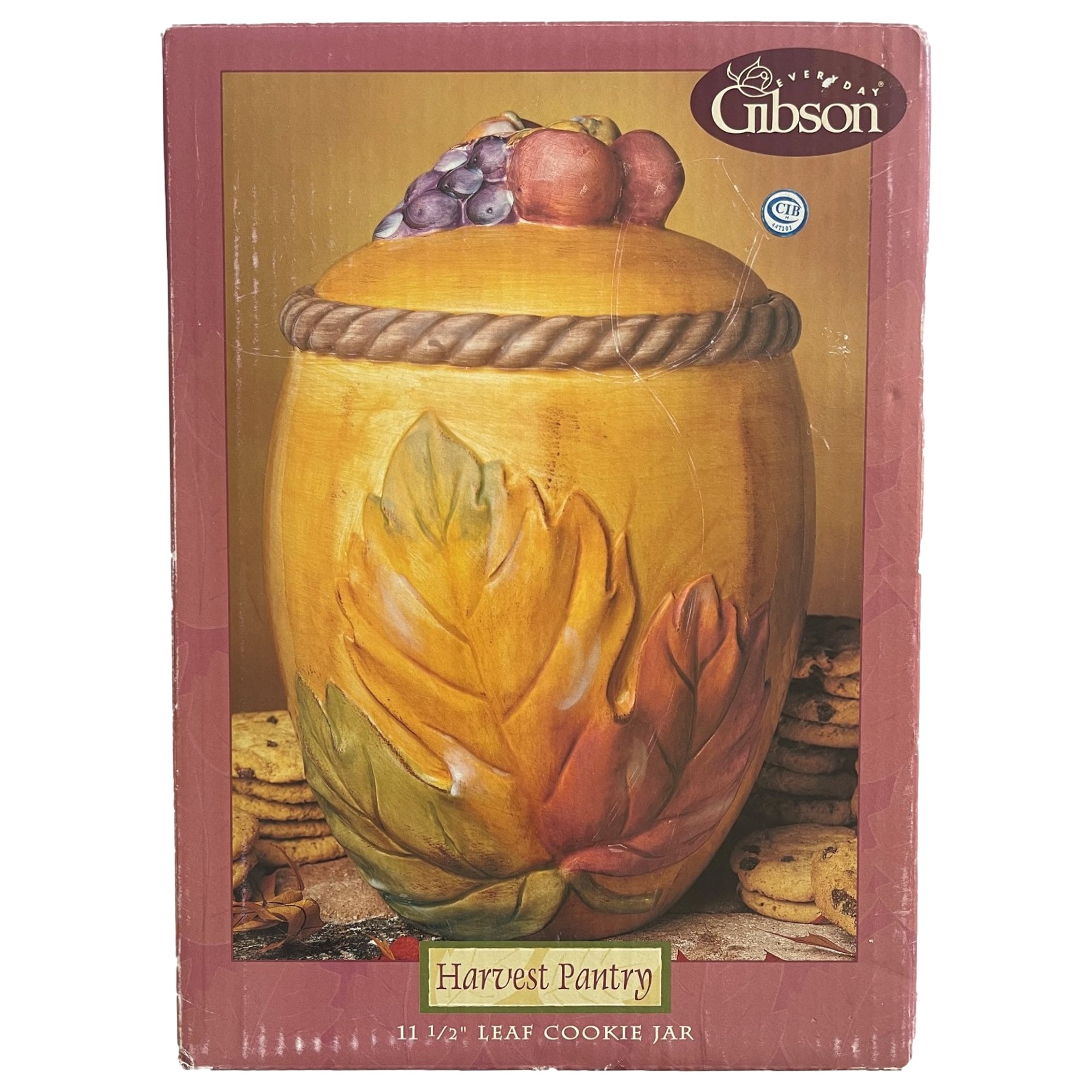 Gibson Harvest Pantry Leaf Ceramic 11" Cookie Jar, Autumn Leaves & Fruit
