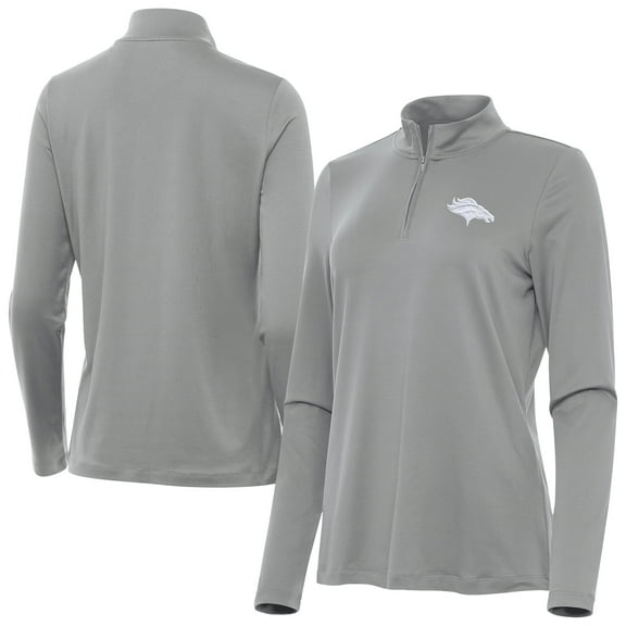 Women's Antigua Gray Denver Broncos Reprocess Quarter-Zip Top