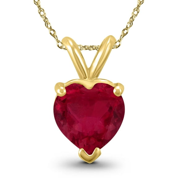 14K Yellow Gold 4MM Heart Ruby Pendant