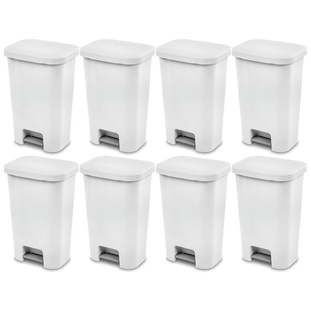 Sterilite 11.9 Gal Rectangle Step On Trash Kitchen Wastebasket, (8 Pack)