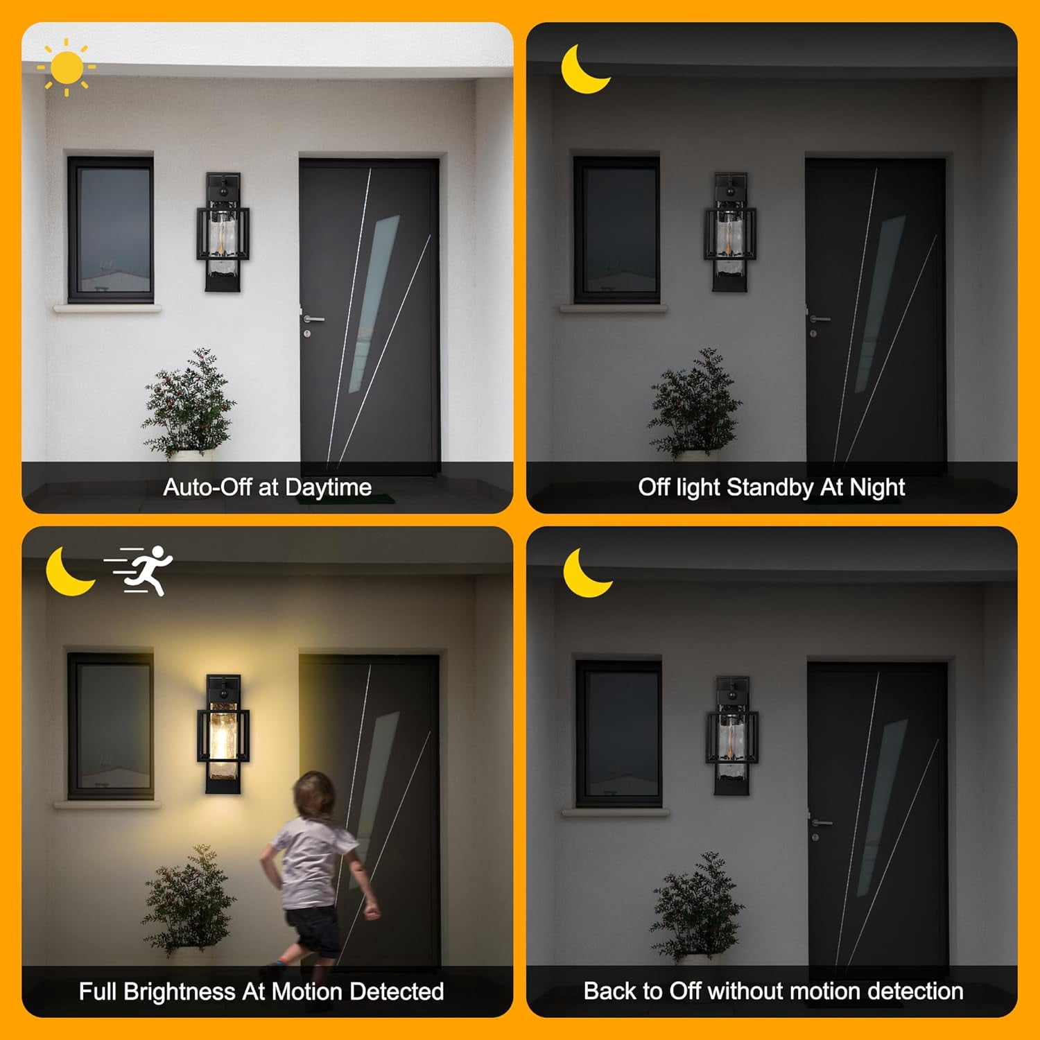 Modern Motion Sensor Outdoor Wall Lights 2 Pack 15" Exterior Wall Sconce Waterproof Porch Light