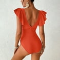 thumbnail image 6 of Xdegoge One Piece Swimsuits for Women V Neck Ruffle Flutter Sleeve Ruched Tummy Control Monokini Bathing Suits Wrap Front Solid Flattering Summer Cruise, 6 of 6