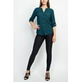 thumbnail image 2 of Floral + Ivy Notched Button Down 3/4 Sleeve Solid Knit Top with Front Pocket-GATOR / S, 2 of 4