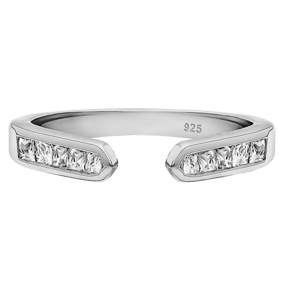 Wuziwen 3mm Open Wedding Bands for Women Sterling Silver Rings Anniversary Eternity Stackable Rings CZ Size 7