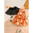 thumbnail image 4 of Suealasg Little Girl Halloween 2Pcs Outfit Pumpkin Ghost Bat Print Sleeveless Tank Dress +Black Cover-Ups 1T 2T 3T 4T 5T 6T Kids Toddler Girls Fall Halloween Clothes, 4 of 8