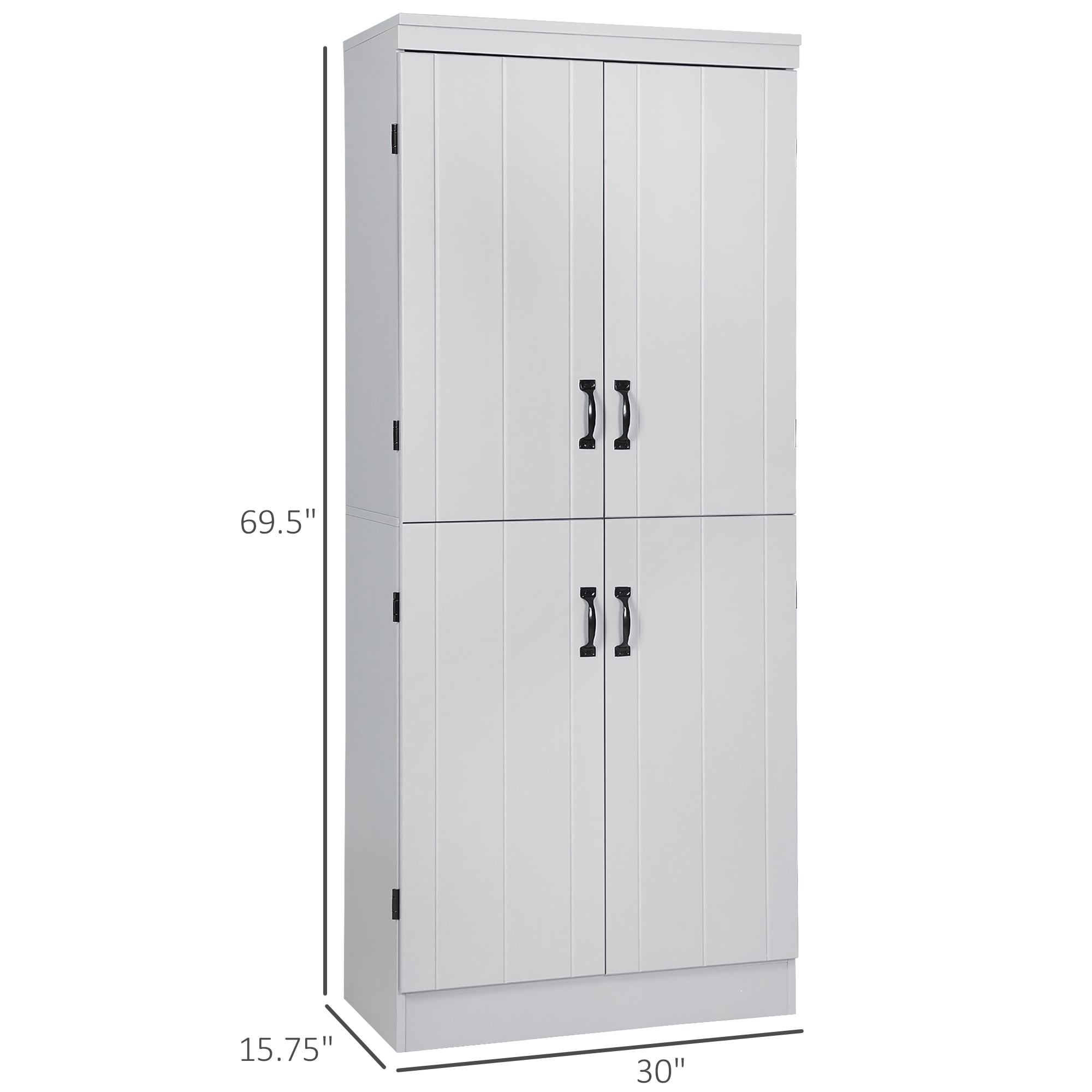 HOMCOM 52 Traditional Kitchen Pantry, Floor Storage Cabinet, Small Cupboard Organizer with Adjustable Shelves and 4-Doors for Dining Room, Gray