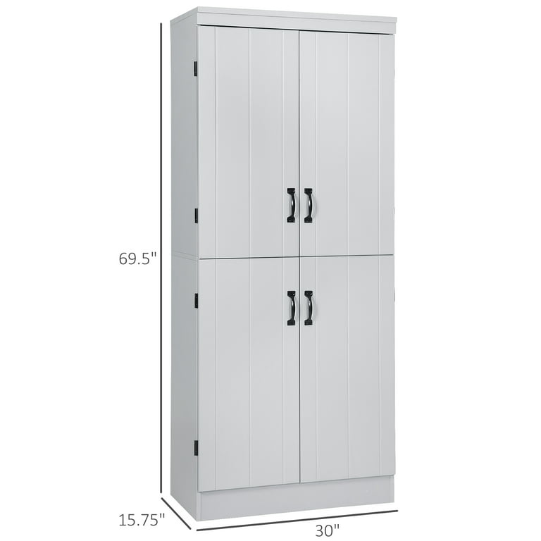 Siavonce Gray Freestanding Tall Kitchen Pantry, 72.4 in. H Kitchen Storage Cabinet Organizer with 4-Doors and Adjustable Shelves