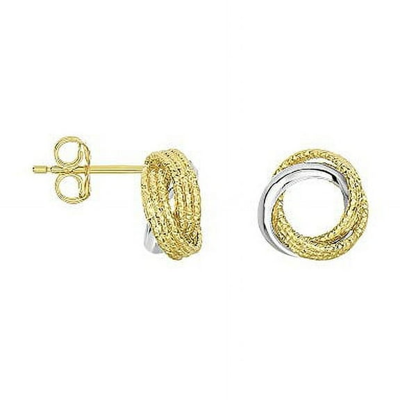 JewelStop 14k Yellow & White Gold Love Knot Earrings - 10 x 10 mm, 1.7gr.