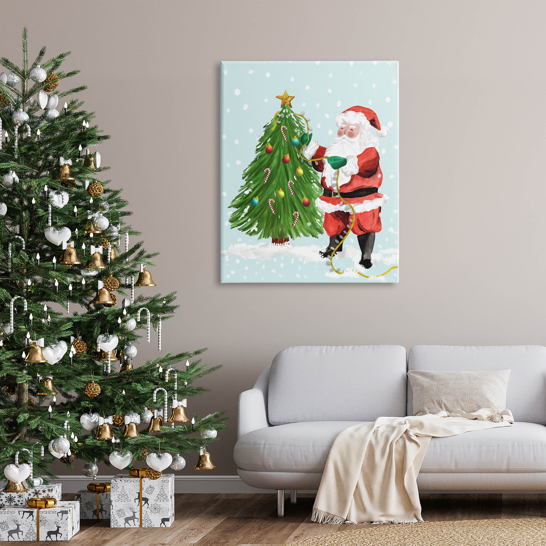 Snowy Santa Claus Tree Scenery Holiday Graphic Art Gallery Wrapped Canvas Print Wall Art