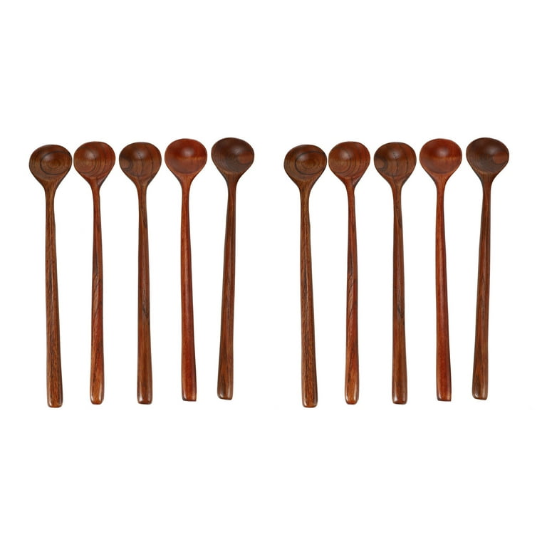 Korean Style 10.9 Inches Tableware Long Handle Natural Wood Round Soup  Spoon Kitchen Utensil Spoons Cooking Supplies