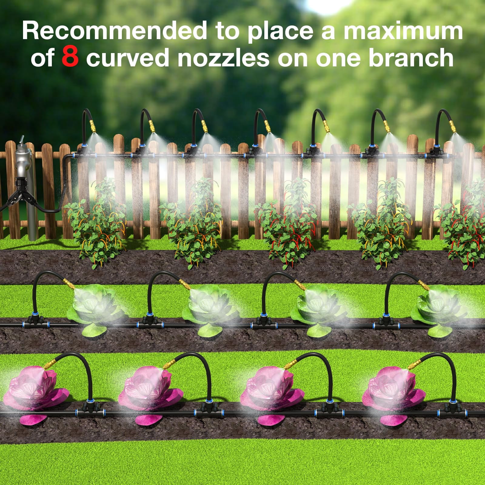 100Ft 1/4" Drip Irrigation System, Jorking Upgrade 360° Adjustable Garden Irrigation Kit with 16pcs Copper Nozzles