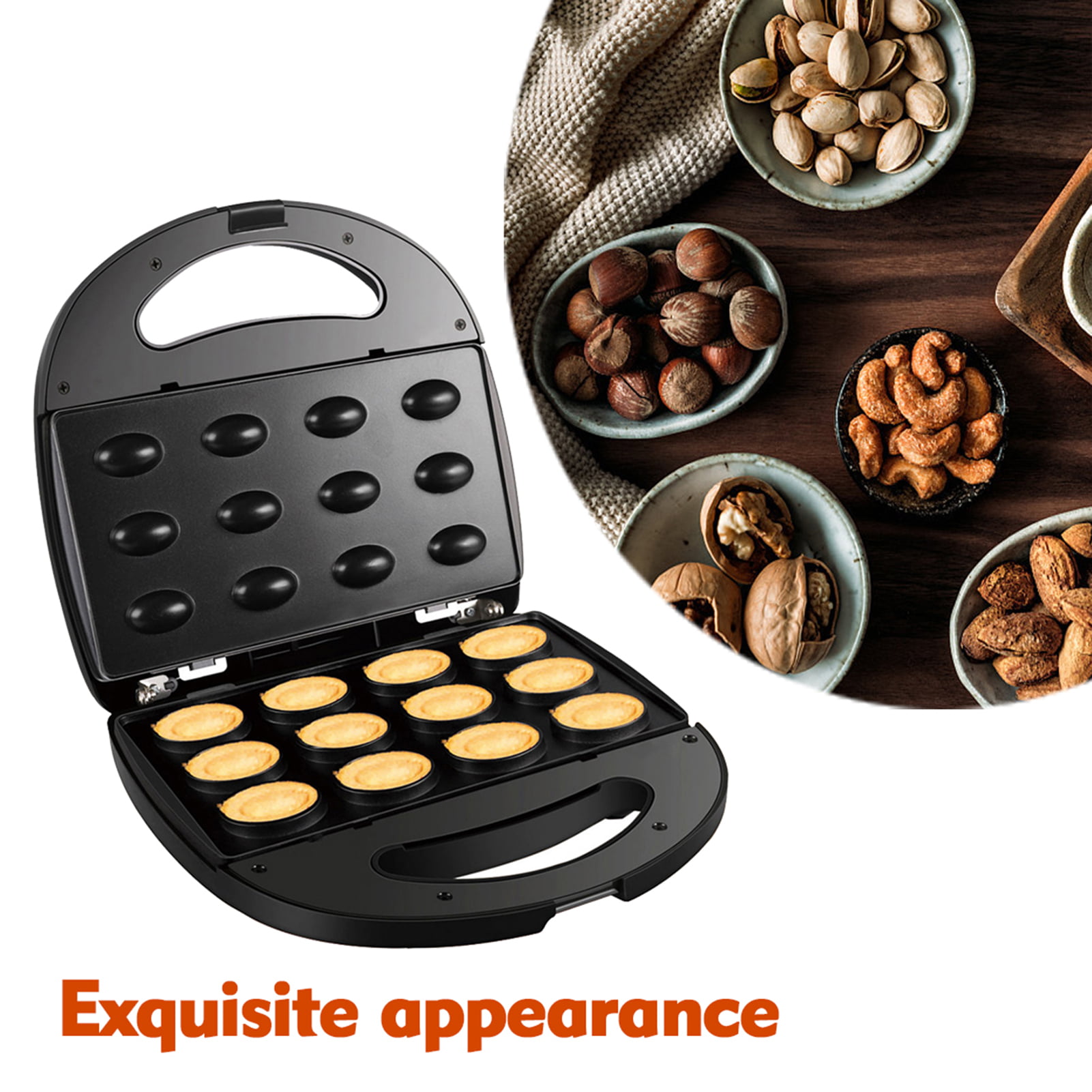 UK-Plug 1400w Double‑Side Electric Walnut Cookie Maker 11.8x3.7x10.2in Nuts Skillet with Non‑Stick Coating for Making Nuts Snack Biscuits Small Cakes Breakfast Machine