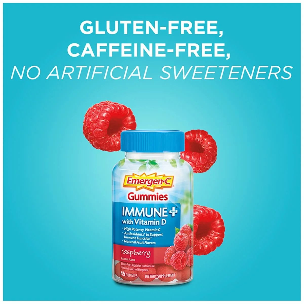 2 Pack | Emergen-C Immune Plus with Vitamin D Raspberry Flavored Gummies 45 ct