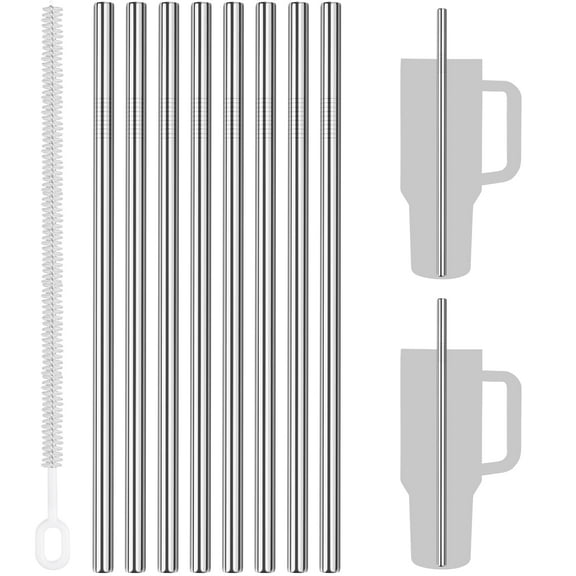 Tomorotec 8-Pack Stainless Steel Straws Fit for Stanley 40oz Tumblers, 12" Metal Straws with 1 Brush, Reusable Drinking Straws for Smoothies, Milkshakes, Dishwasher Safe & BPA-Free