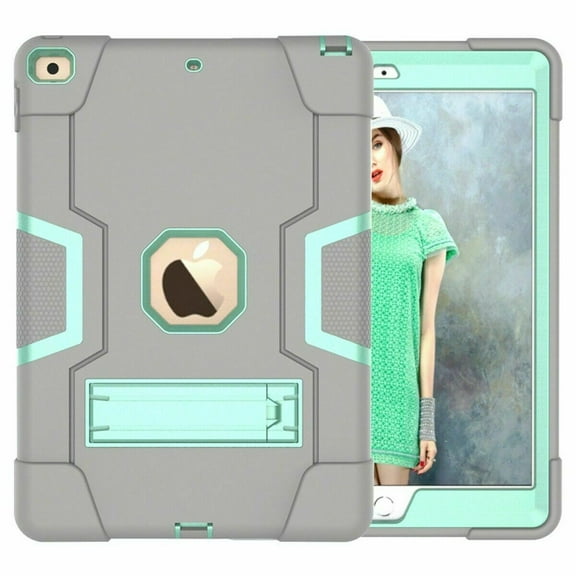 Golden Sheeps Compatible for iPad 9/8/7 Generation Case (2021/2020/2019) 10.2 Inch Impact Hybrid Drop Proof Armor Defender Full-Body Protection Case Convertible Built in Stand-Grey Teal