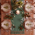 thumbnail image 6 of Sm:)e Dark Green Tassel Table Runner, 13x36 Inches, Boho Linen Blend Rustic Farmhouse Style, Holiday Wedding Party Kitchen Table Decor, 6 of 7