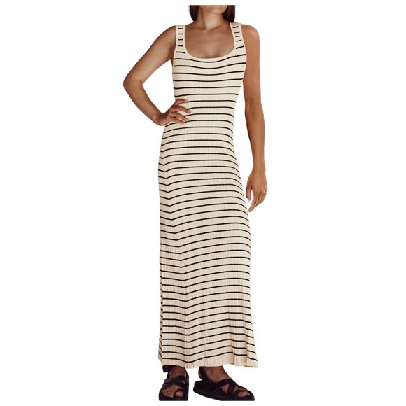 TJAZFJPA Sheer Dresses for Women Women's 2025 Striped Knit Bodycon Midi Dress Square Neck Side Slit Tank Ribbed Sweater Dresses Long Dresses for Women Prom Dresses for Women Long