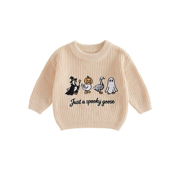 RUINIXCW Toddler Baby Boy Girl Halloween Sweater Outfit Warm Fall Winter Knit Sweaters Boys Girls Pumpkin Skull Goose Ghost Embroidery Long Sleeve Knitwear Jumper Pullover Tops