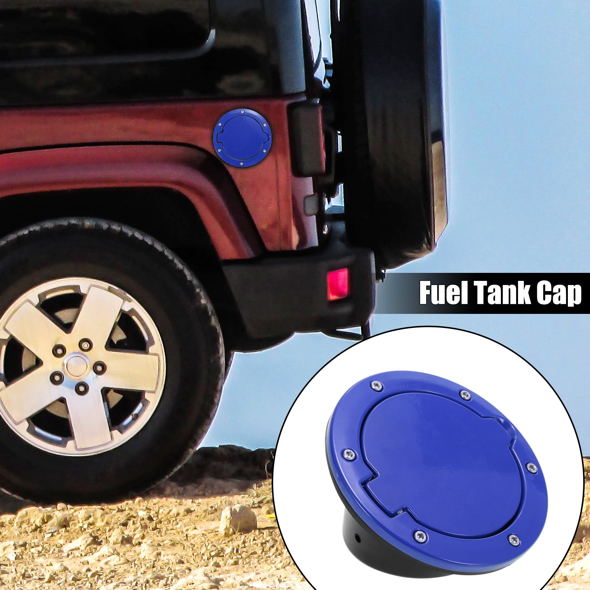 Blue Car Gas Fuel Filler Door Cover Fuel Tank Cap Metal Plastic for Jeep Wrangler JK Unlimited 2007-2018