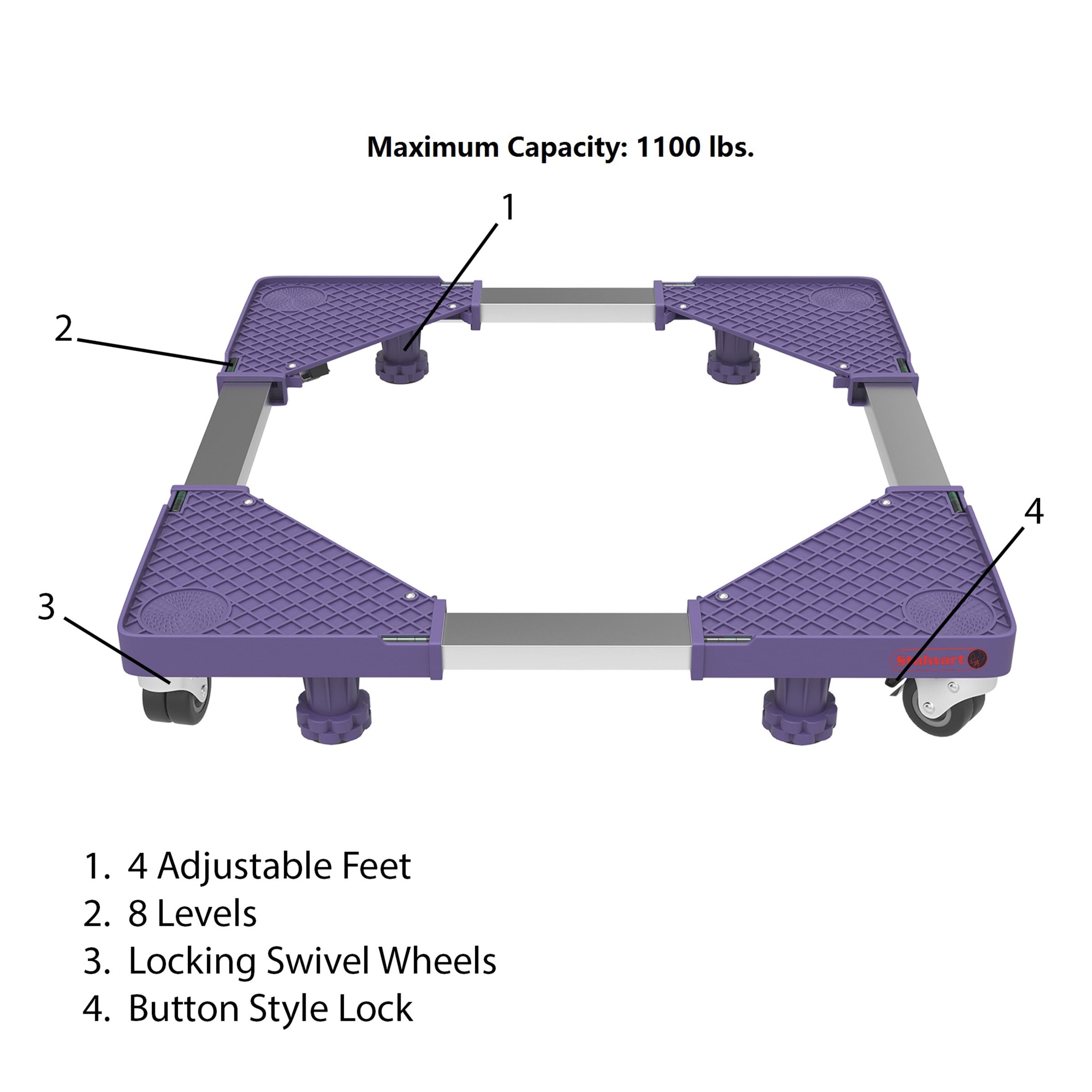 Multi Purpose Dolly With 4 feet Locking Swivel Wheels Levels and Adjustable Base for Moving Washer Dryer Appliances- 1100 Lbs Capacity By Stalwart