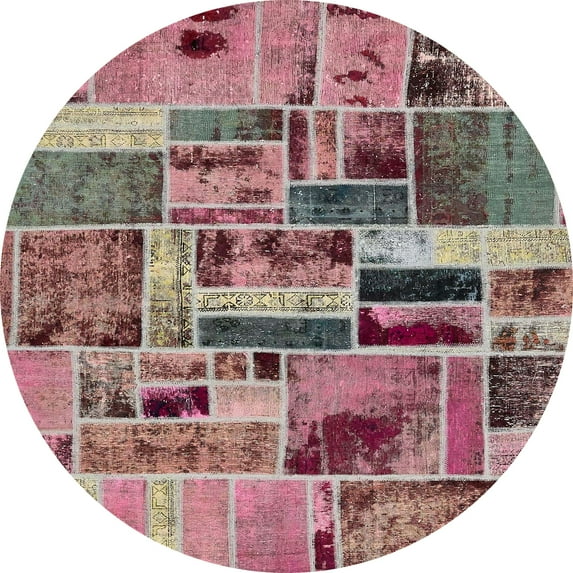 Ahgly Company Machine Washable Indoor Round Abstract Brown Red Area Rugs, 5' Round